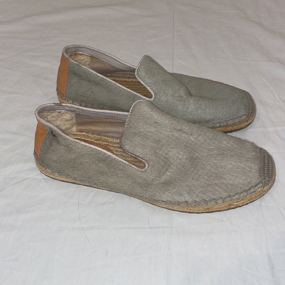 Ugg Australia Sandrinne Espadrille Tan Calf Hair And Leather Slip On Flats Shoes